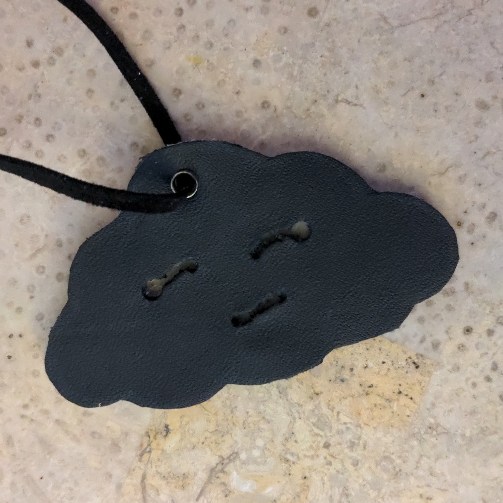 Handmade Genuine Leather Kawaii Happy Cloud Bag Charm Stone Black Pink #04 - Picture 3 of 7